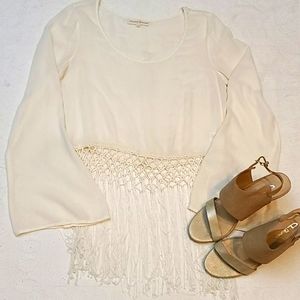 Altar'd State cream fringed hem top bohemian